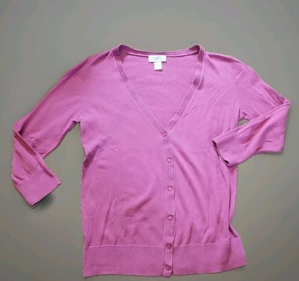 Women’s LOFT Purple Cardigan Lightweight 3/4 Sleeve Button Size Small